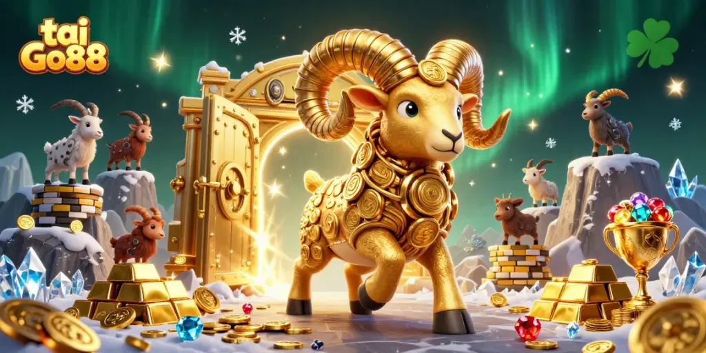 Experience the thrill of tai Go88 with a dynamic 3D illustration featuring gold treasures and an epic character.