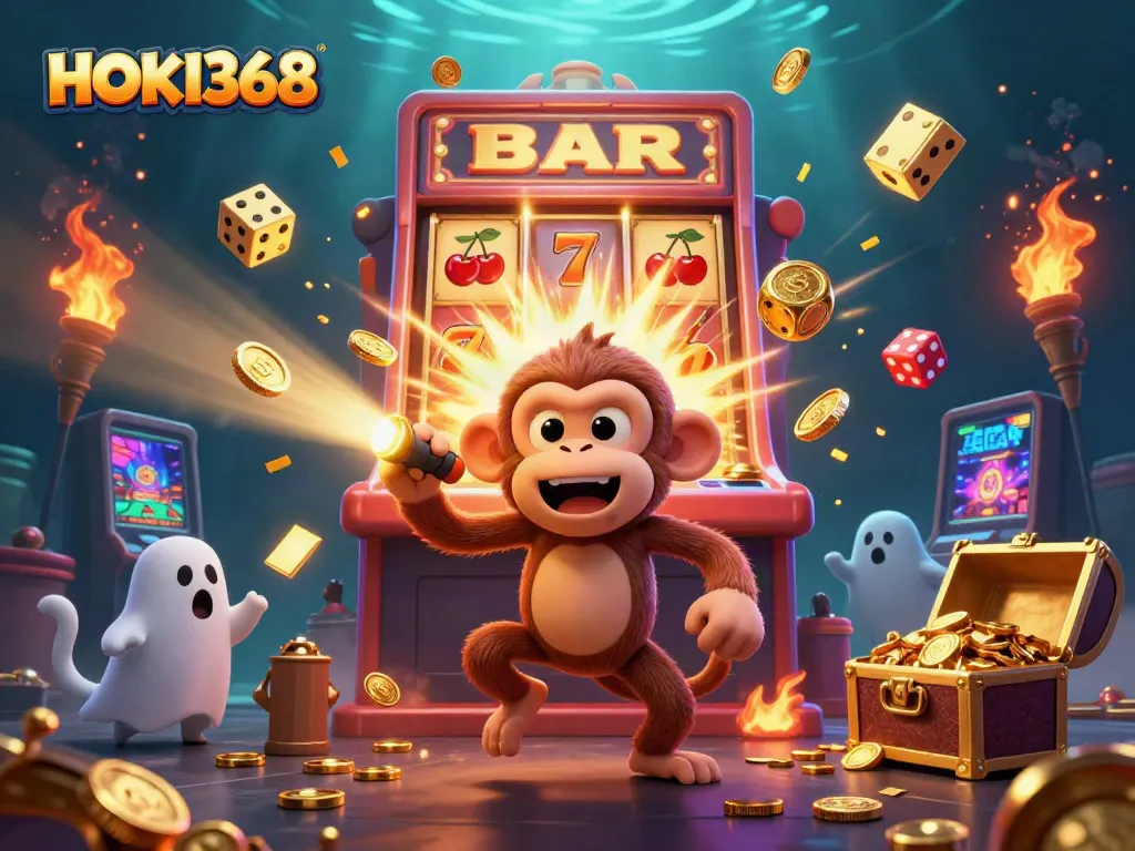 Experience HOKI368's thrilling gambling adventures with a funny ghost-hunter puppy and a playful poltergeist monkey.