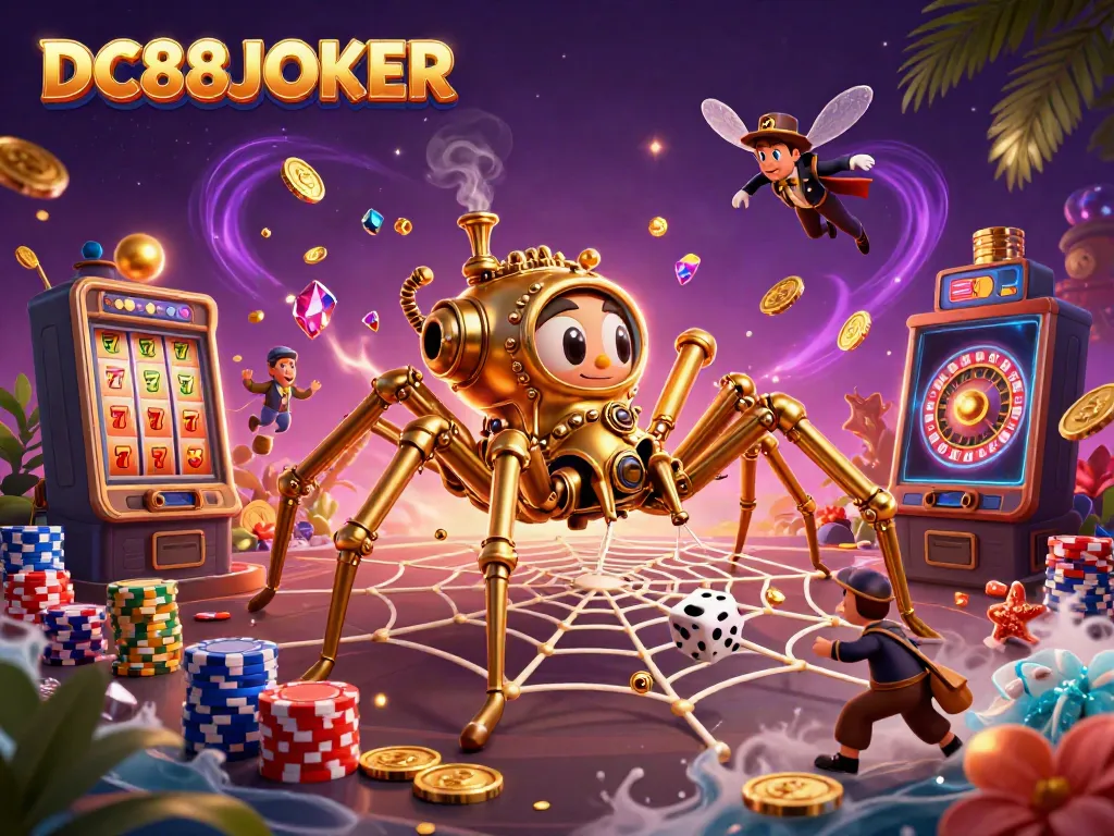 Experience the thrill of DC88JOKER with a dynamic steampunk casino scene alive with action and gambling elements.