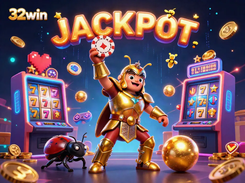 Experience winning thrills at 32win with lively casino characters and slot machines in a festive atmosphere.