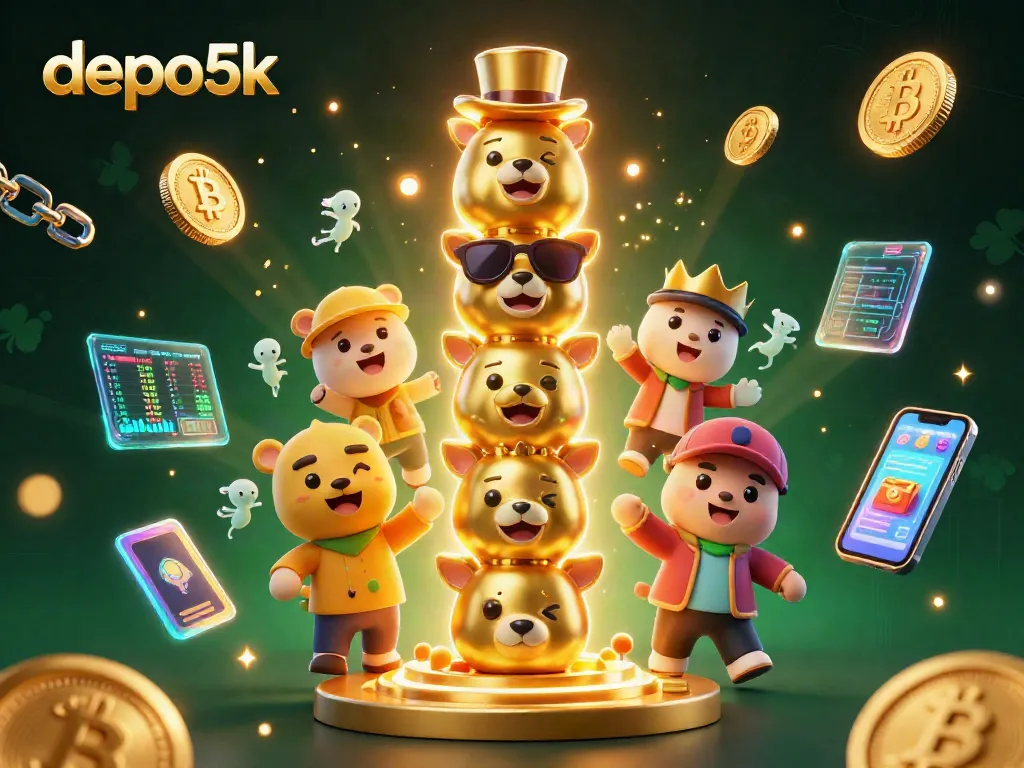 Experience the thrilling world of depo5k with vibrant animals and crypto symbols illuminating a dynamic casino scene.