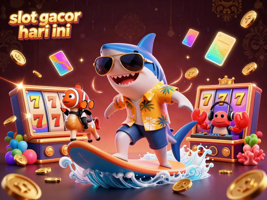 Ilustrasi animasi 3D menampilkan slot gacor hari ini di lingkungan laut yang ceria dengan karakter unik.