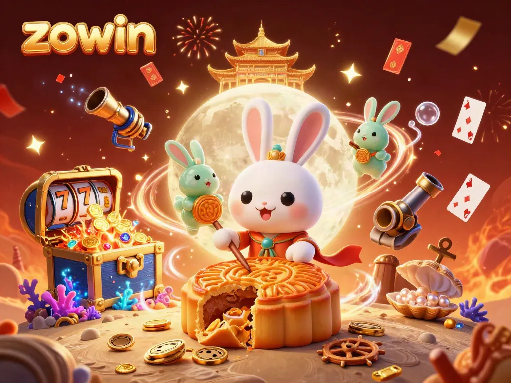 Zowin's moon rabbit character creates exciting gambling experiences with lively slot elements and festive atmosphere.