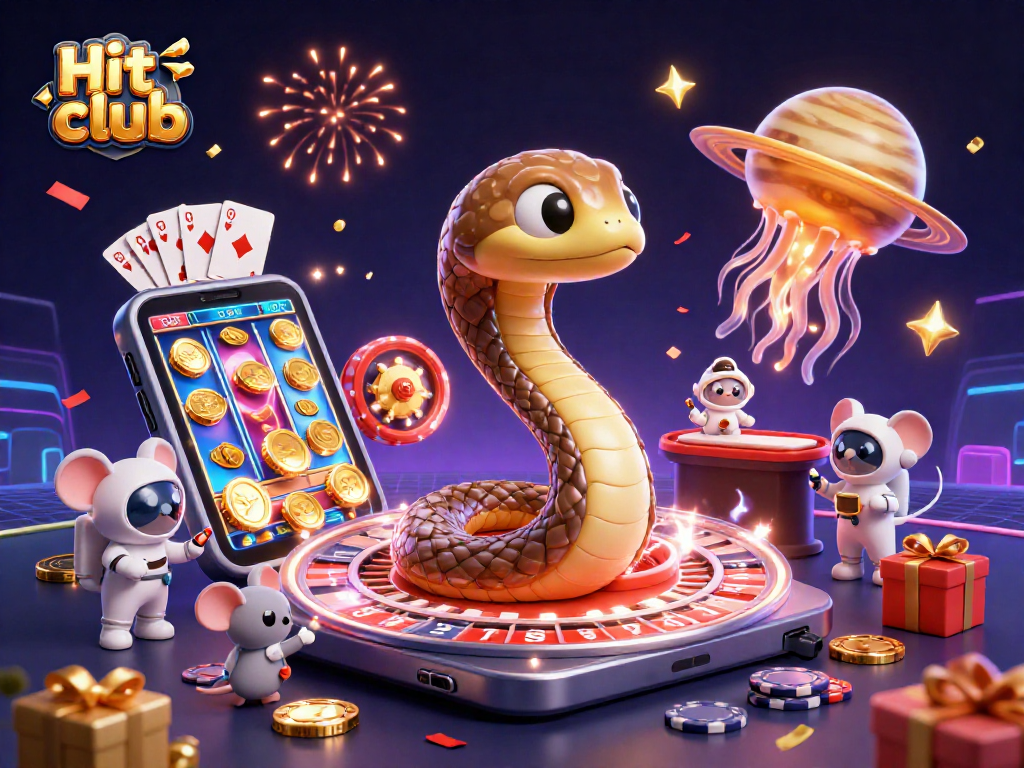Engage in the Hit club gaming universe with lively characters and vibrant casino elements.