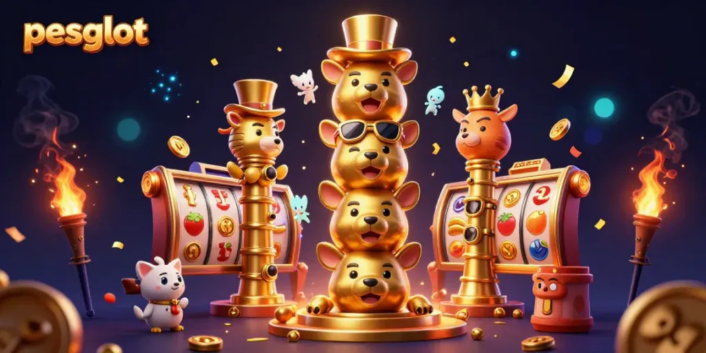 Permainan slot pesgslot dengan berbagai simbol, gulungan, dan detail menarik untuk menambah keseruan judi.