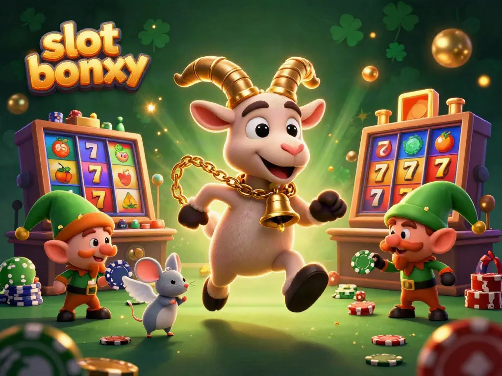 Experience the thrill of slots with our slot bonus illustration featuring a festive Krampus goat, angel mouse, and mischievous elf gremlins.