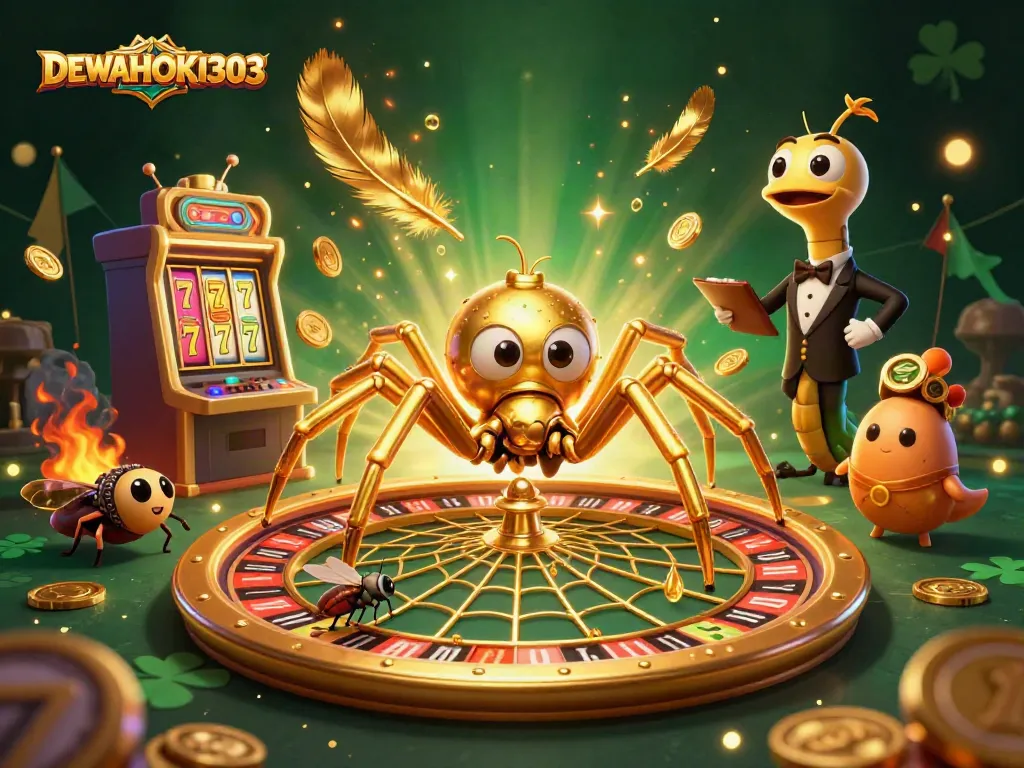 Spiderman emas di DEWAHOKI303 tengah berjudi dengan penghalang roulette yang megah