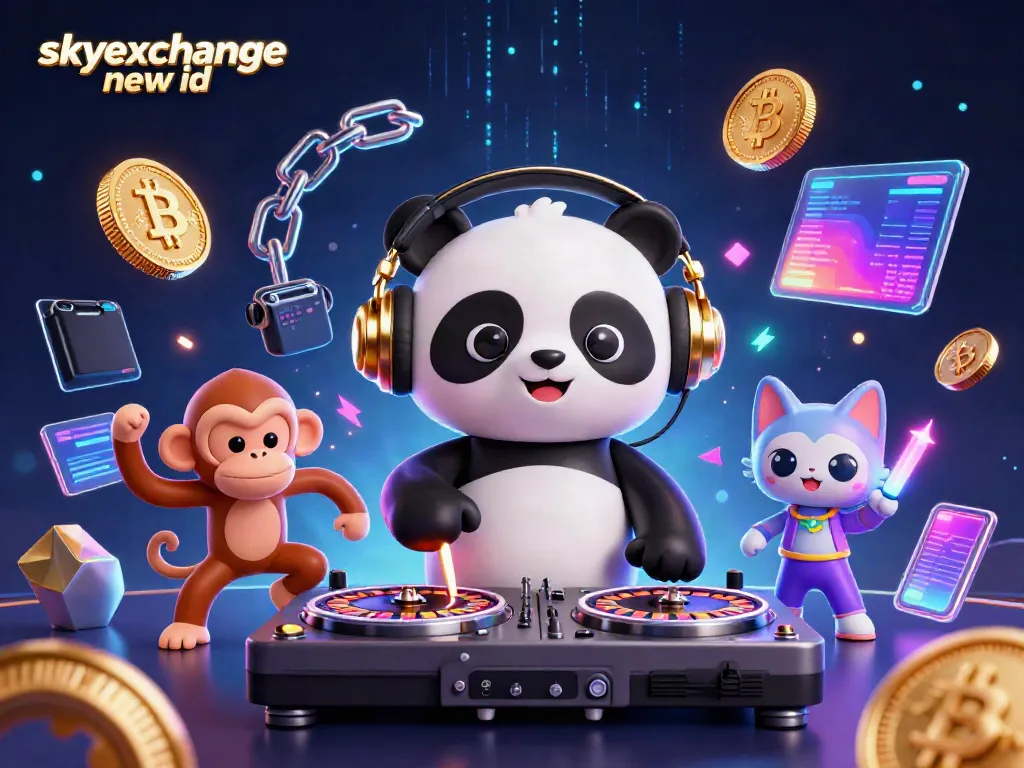 Engage with skyexchange new id while enjoying a lively 3D casino scene featuring colorful characters and digital elements.