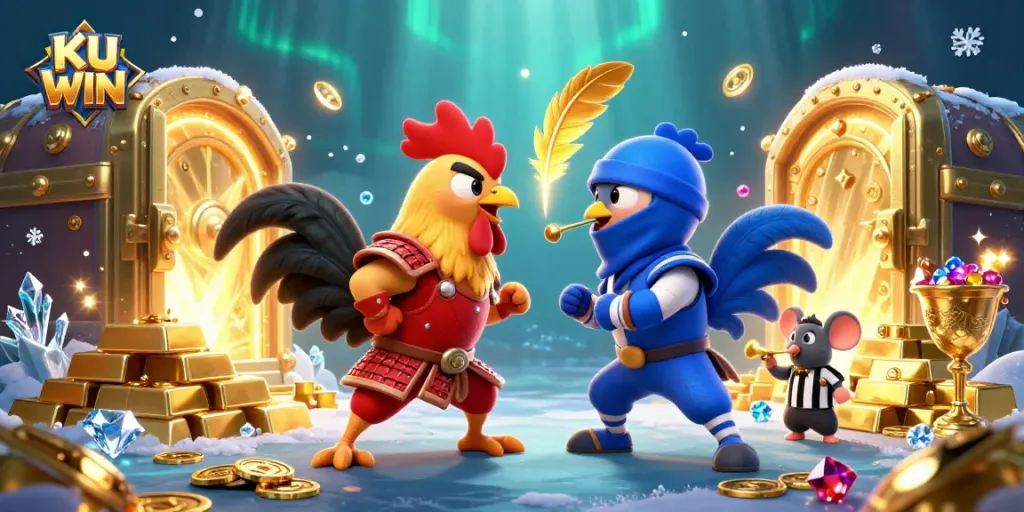 Engage in thrilling bets at KU WIN with action-packed roosters in an electrifying casino showdown.