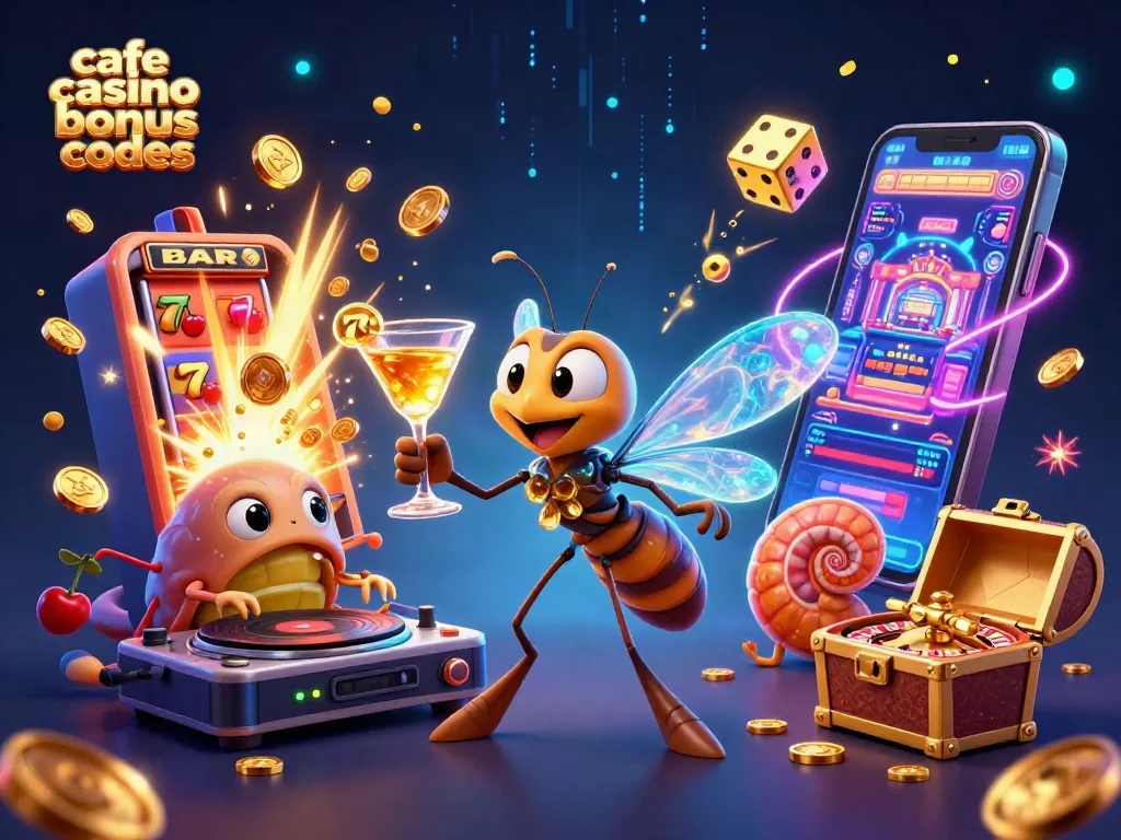Engage with cafe casino bonus codes through this vibrant illustration featuring unique casino elements.