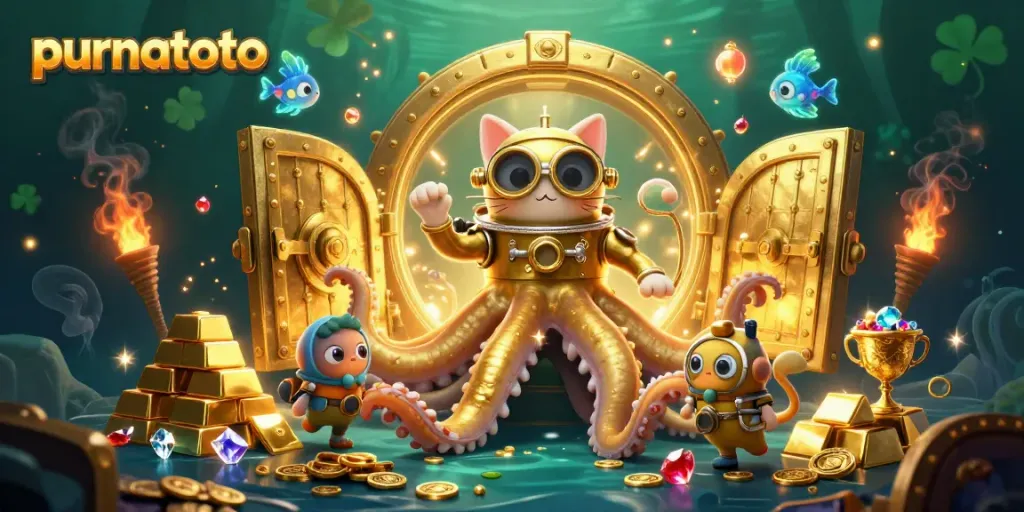 PURNATOTO menawarkan pengalaman slot gacor yang menarik dengan visual kraken dan harta karun.