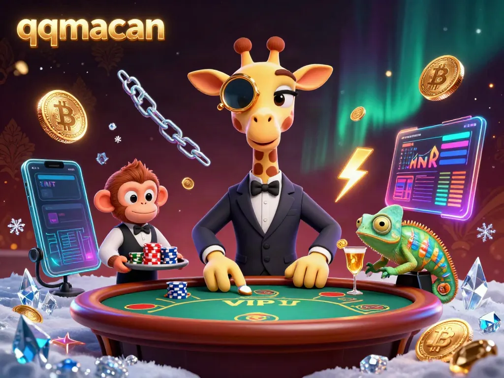 Experience thrilling gaming with qqmacan in a vibrant casino atmosphere featuring unique characters and elements.