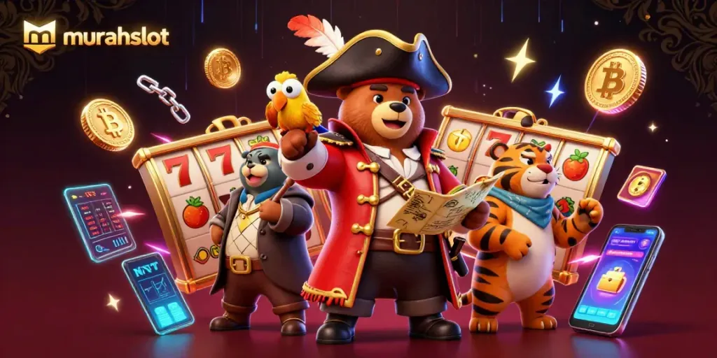 Menangkan jackpot di murahslot dengan karakter kasino menarik yang dikelilingi simbol slot