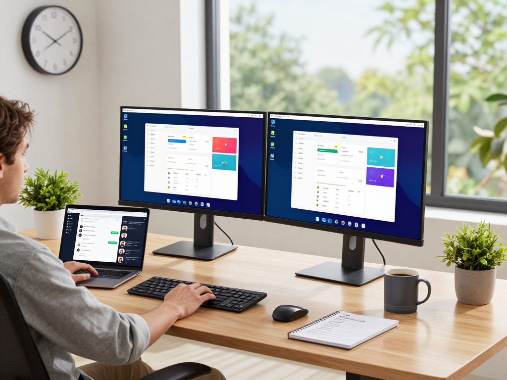 Remote desktop workspace using ToDesk for efficient collaboration and productivity in a modern home office.