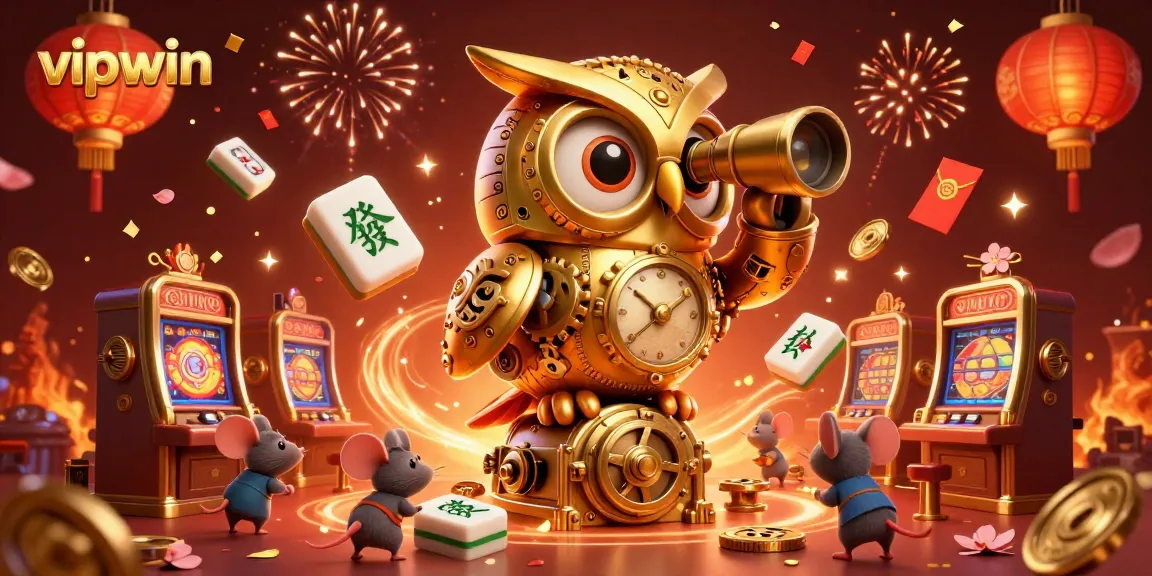 Experience the exciting world of vipwin as the whimsical golden owl oversees vibrant casino activities filled with luck and fortune.