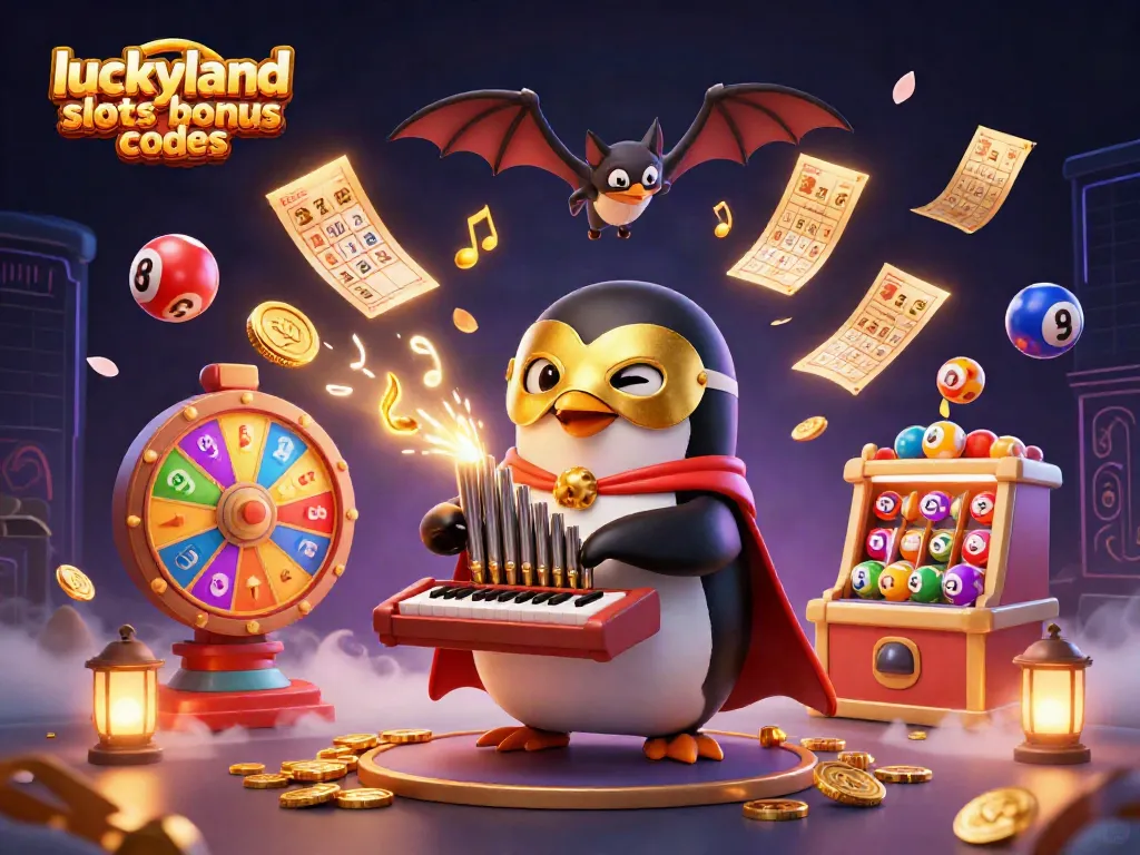 Experience thrilling moments with luckyland slots bonus codes amid a rich 3D cartoon casino illustration, featuring dynamic game elements.