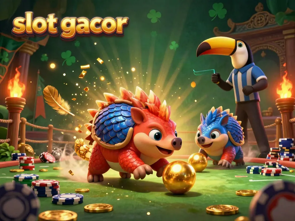 Experience the thrilling action of slot gacor with rival pangolins rolling golden balls and bowling through poker chips.