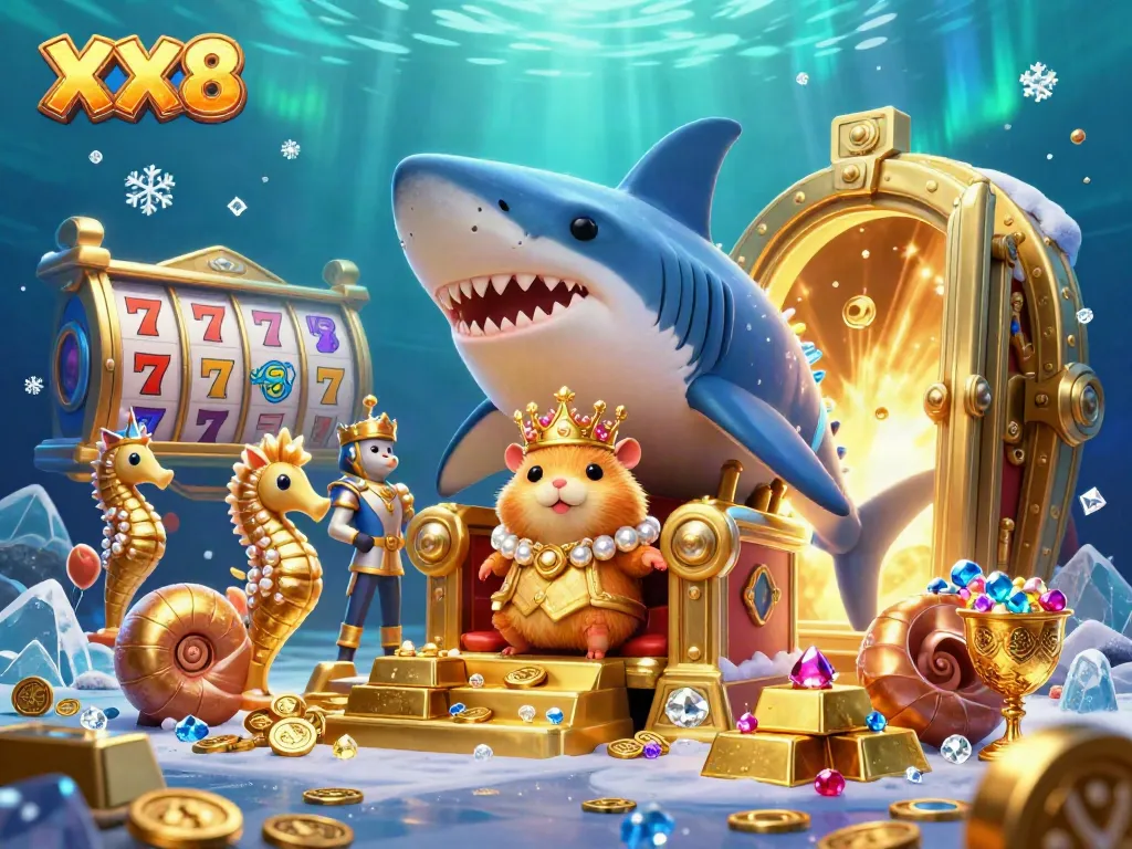 Experience the thrilling world of gambling with the dazzling XX8 casino king scene featuring treasure and slot machines.