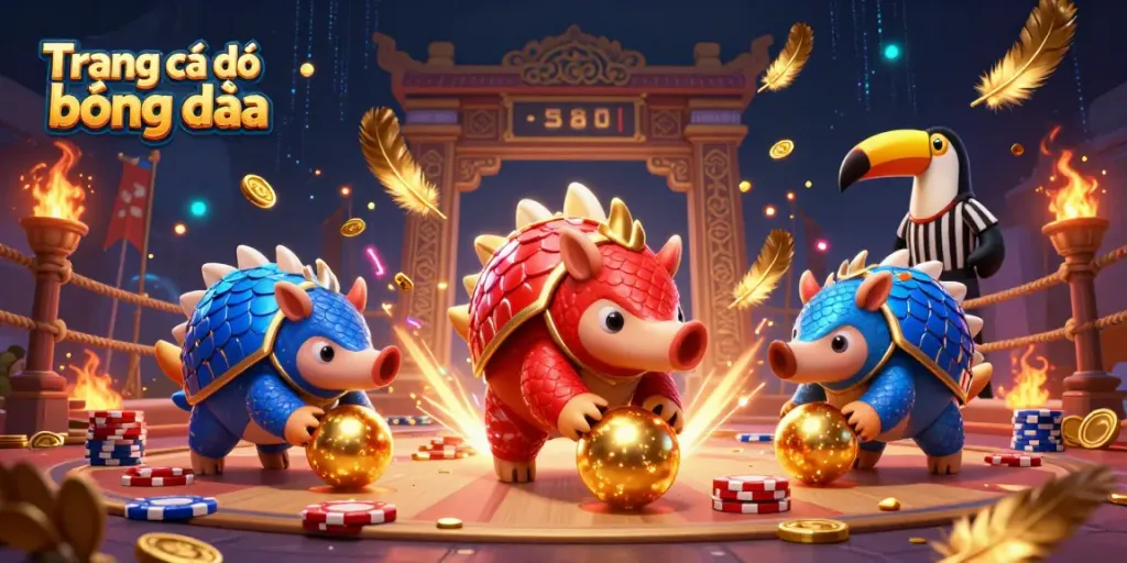 Experience sports betting excitement with Trang cá độ bóng đá, featuring dynamic pangolins and gold coins.