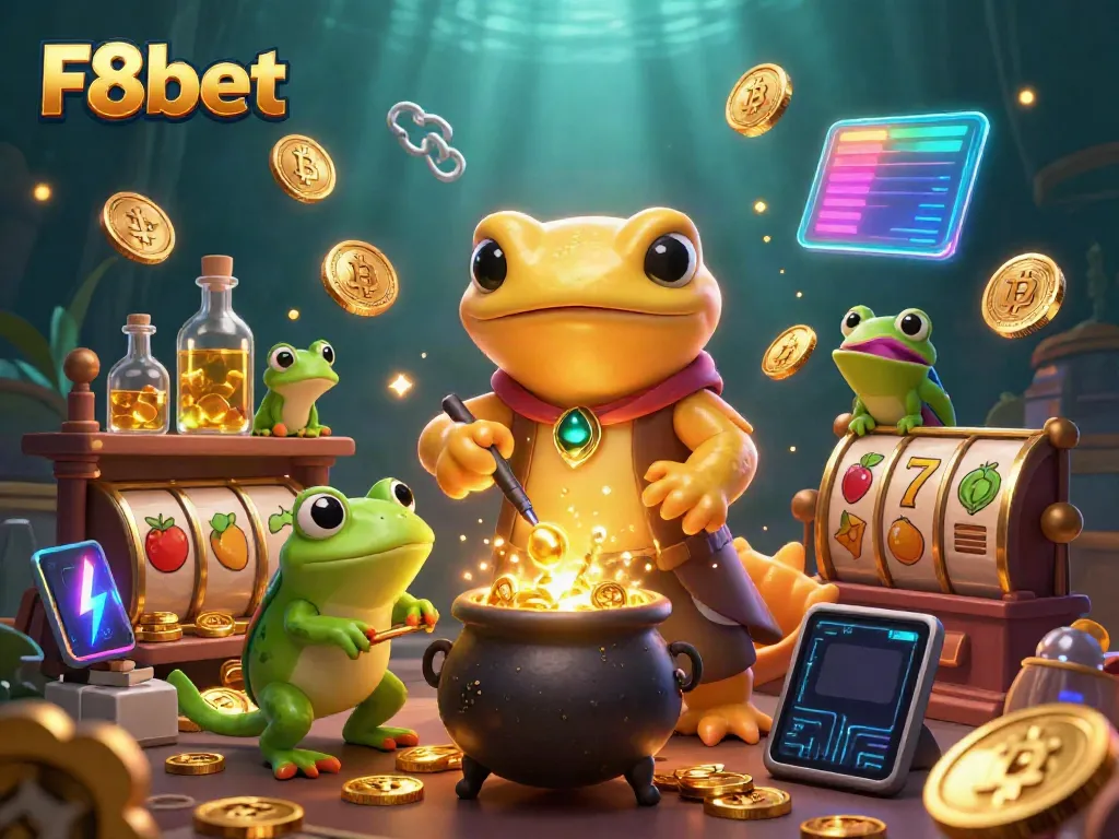 Engage with F8bet's thrilling slots scene featuring a golden salamander alchemist and captivating elements.