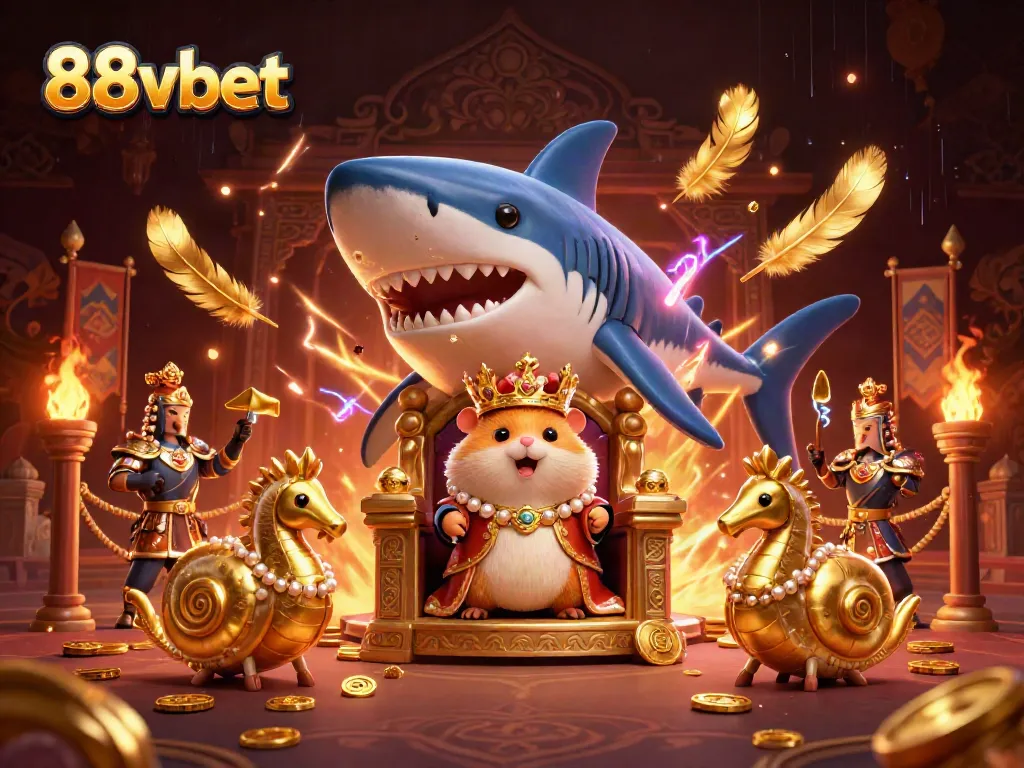 Experience the thrill of 88vbet with the golden hamster king in a luxurious gambling arena.