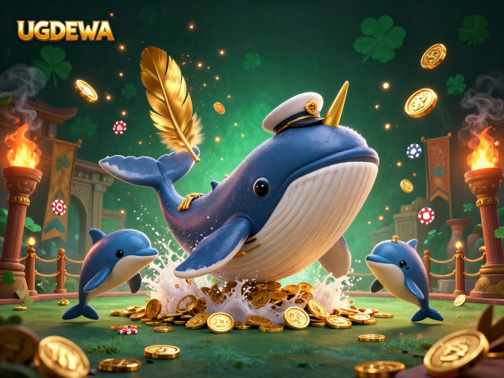 UGDEWA players winning big in a dynamic casino scene with 3D characters and vibrant gambling elements.
