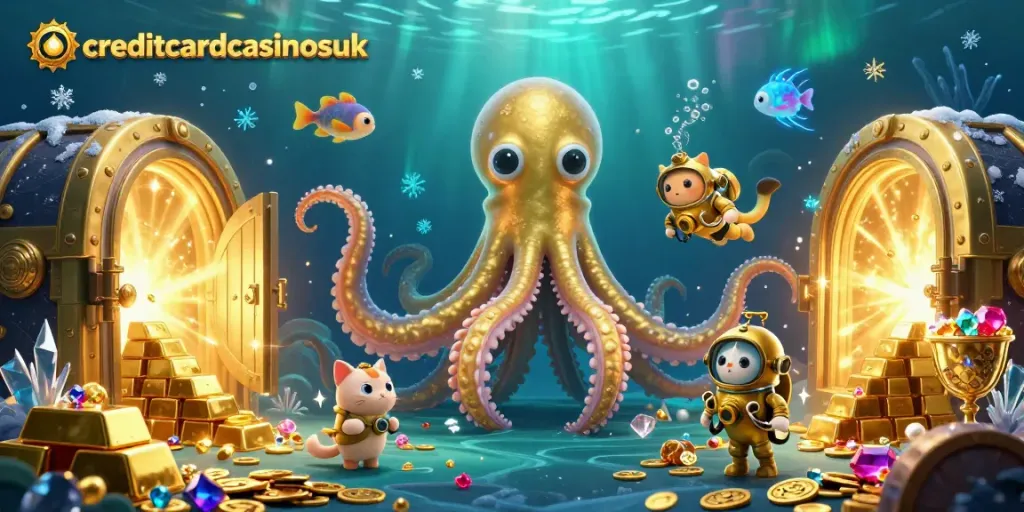 Engage with the immersive world of creditcardcasinosuk featuring a kraken and treasure in an ocean casino scene.