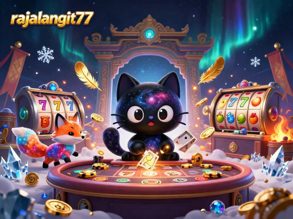 Engage with rajalangit77's dynamic cosmic casino, featuring vibrant characters and lively gaming elements.