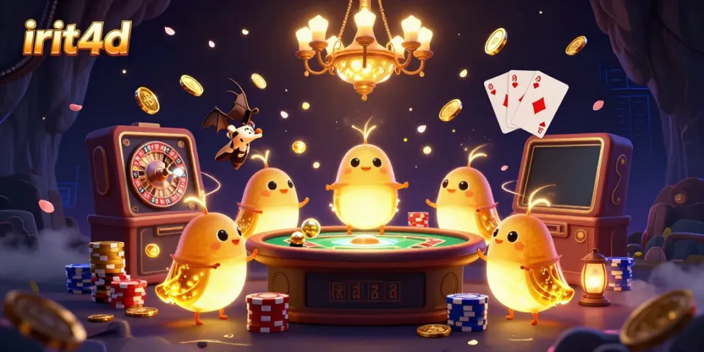 Experience irit4d's exhilarating gaming with glowing glowworms lighting up a cave casino.