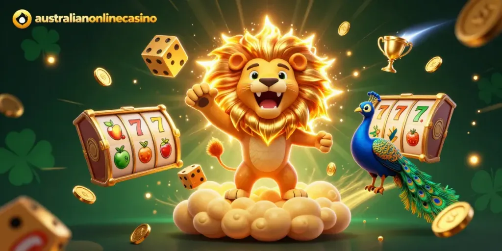 Engage with thrilling online slots at australianonlinecasino, featuring vibrant characters and dynamic gaming elements.