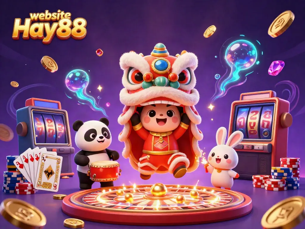 Experience the thrills of gameplay on the website Hay88, showcasing lively characters, vibrant casino elements, and exciting gaming action.